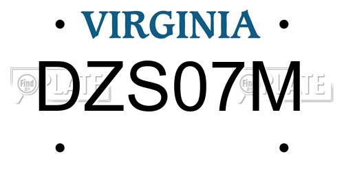 DZS07M Virginia License Plate
