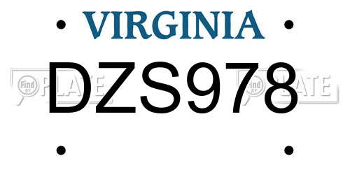 DZS978 Virginia License Plate