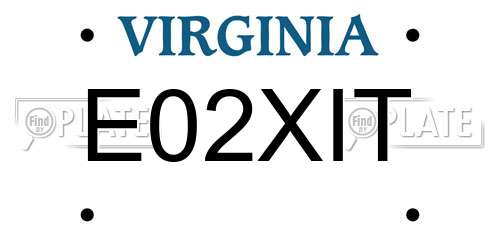 E02XIT Virginia License Plate