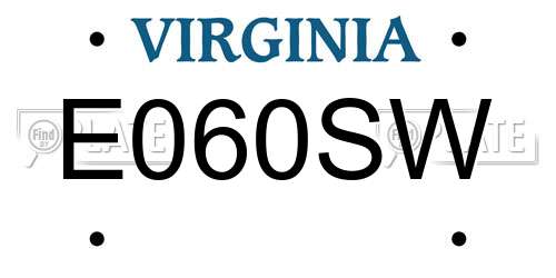 E060SW Virginia License Plate