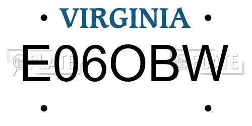 E06OBW Virginia License Plate
