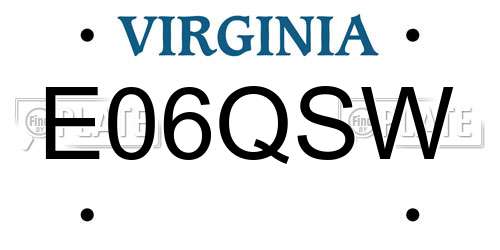 E06QSW Virginia License Plate