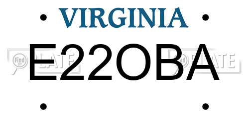 E22OBA Virginia License Plate
