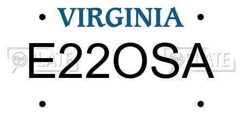 E22OSA Virginia License Plate