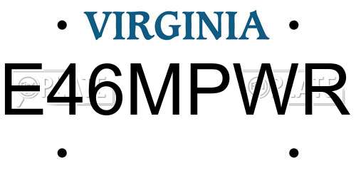 E46MPWR Virginia License Plate