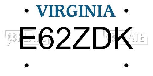 E62ZDK Virginia License Plate