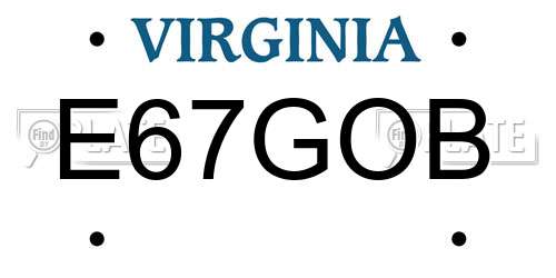 E67GOB Virginia License Plate