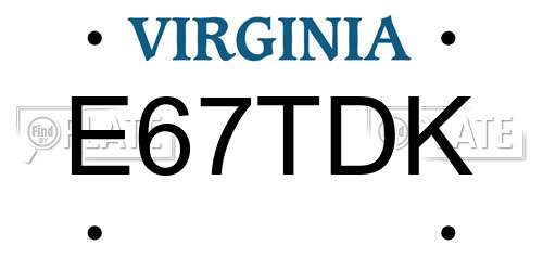 E67TDK Virginia License Plate