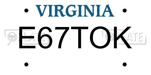 E67TOK Virginia License Plate