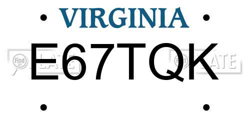 E67TQK Virginia License Plate