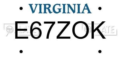 E67ZOK Virginia License Plate