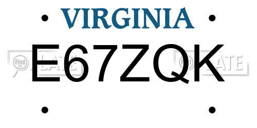E67ZQK Virginia License Plate