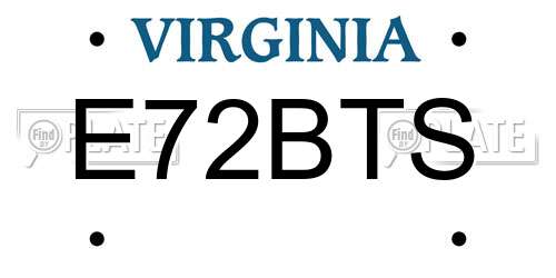 E72BTS Virginia License Plate