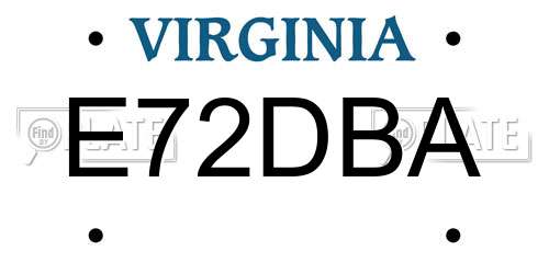 E72DBA Virginia License Plate
