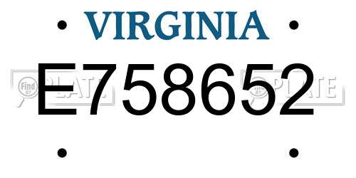 E758652 Virginia License Plate