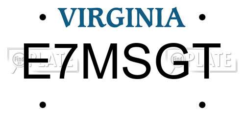 E7MSGT Virginia License Plate