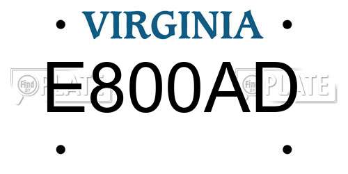 E800AD Virginia License Plate
