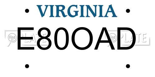 E80OAD Virginia License Plate
