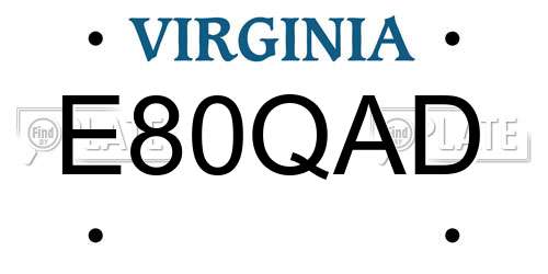 E80QAD Virginia License Plate