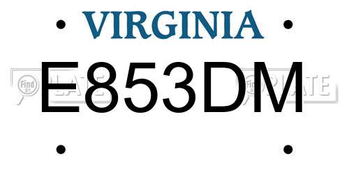 E853DM Virginia License Plate