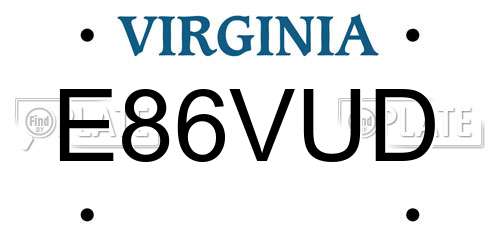 E86VUD Virginia License Plate