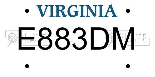E883DM Virginia License Plate