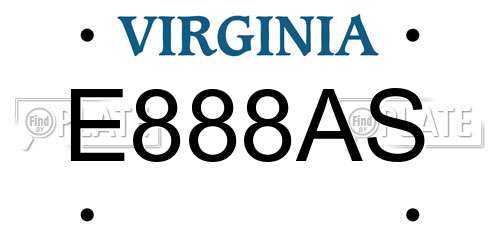 E888AS Virginia License Plate