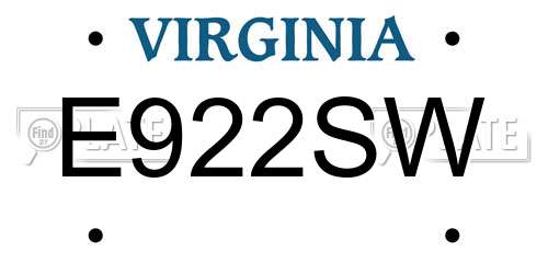 E922SW Virginia License Plate