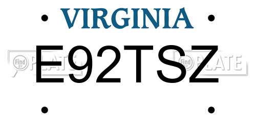 E92TSZ Virginia License Plate