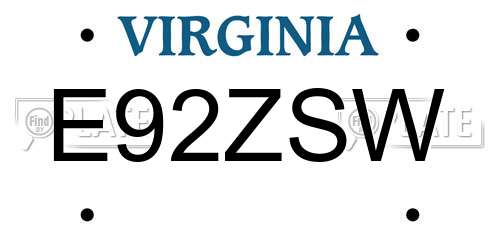 E92ZSW Virginia License Plate