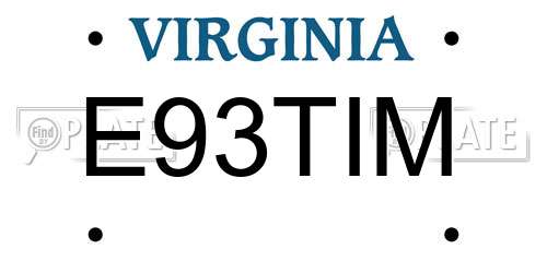 E93TIM Virginia License Plate