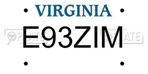 E93ZIM Virginia License Plate
