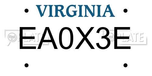 EA0X3E Virginia License Plate