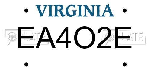 EA4O2E Virginia License Plate