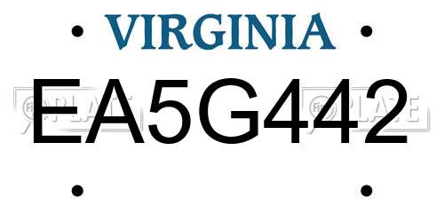 EA5G442 Virginia License Plate