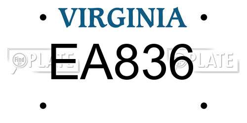 EA836 Virginia License Plate