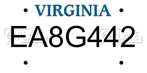EA8G442 Virginia License Plate