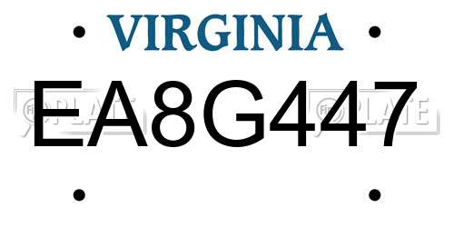 EA8G447 Virginia License Plate