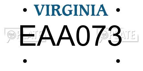 EAA073 Virginia License Plate