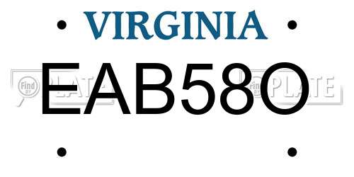 EAB58O Virginia License Plate