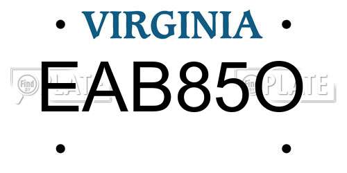 EAB85O Virginia License Plate