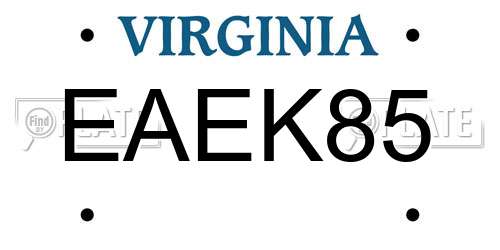 EAEK85 Virginia License Plate