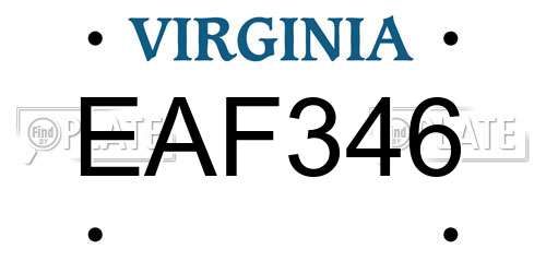 EAF346 Virginia License Plate