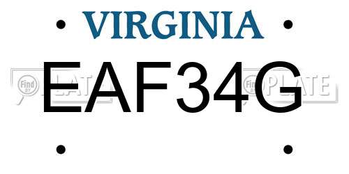 EAF34G Virginia License Plate