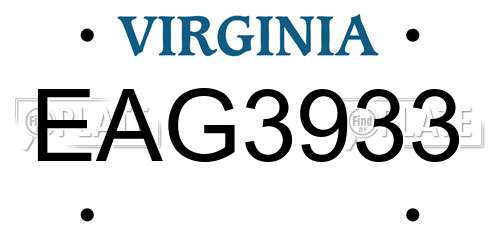 EAG3933 Virginia License Plate