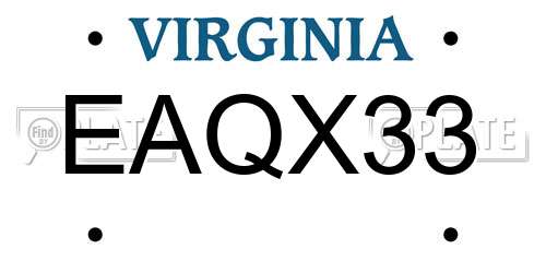 EAQX33 Virginia License Plate