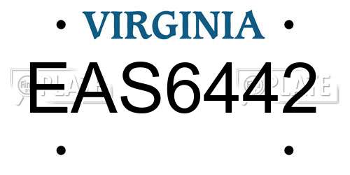 EAS6442 Virginia License Plate