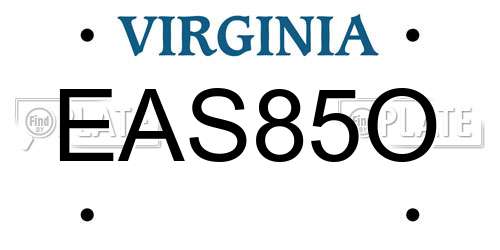 EAS85O Virginia License Plate
