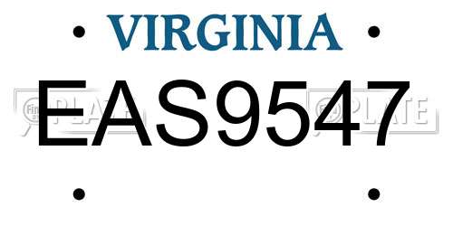 EAS9547 Virginia License Plate