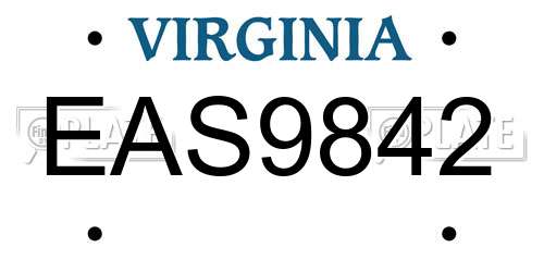 EAS9842 Virginia License Plate